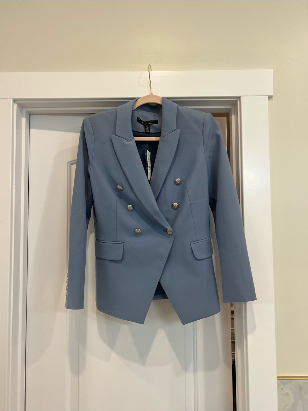 White House Black Market Dusty Blue Double-Breasted Blazer